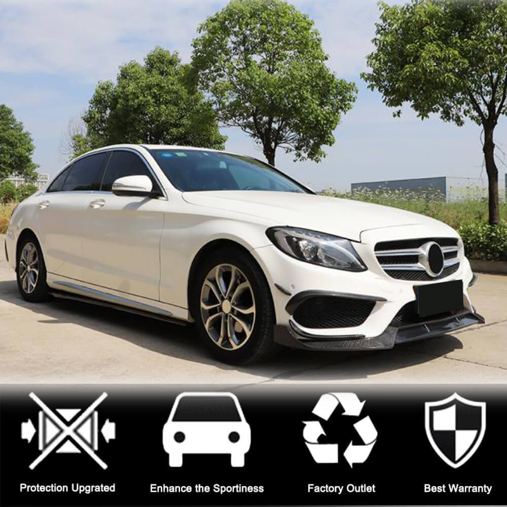 Front Bumper Lip V2 for C43 AMG 2015-2019 Carbon for Mercedes C-сlass W205 2014-2021 - image 3
