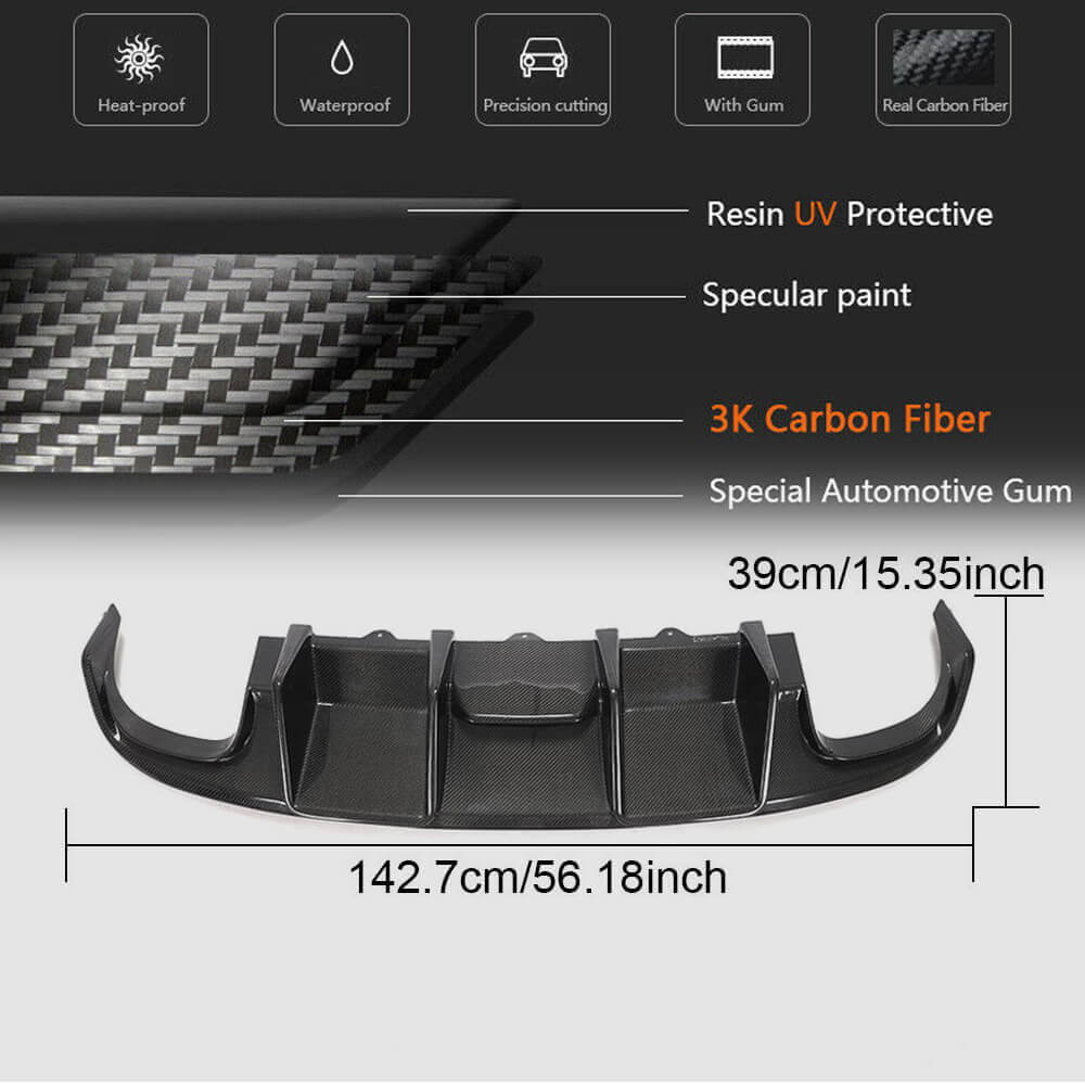 Rear Bumper Diffuser V2 (for S4 2009-2012, Carbon) for Audi A4 B8 2007-2015 - image 3