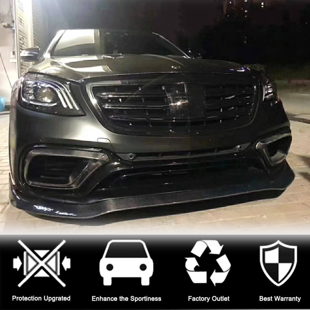 Front Bumper Lip Spoiler (for S63/S65 AMG 2018-2022, Carbon) for Mercedes S-сlass W222 2013-2022 - image 3
