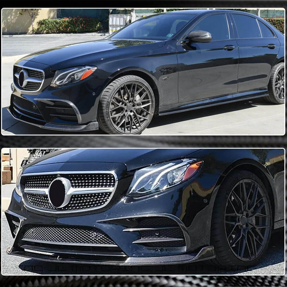 Front Bumper Lip V1 for AMG-Line / E43 AMG 2016-2019, Carbon for Mercedes E-сlass W213 2016-2023 - image 3