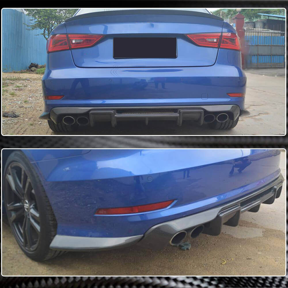 Rear Bumper Extensions Flap (for S-Line SD 2012-2016, Carbon) for Audi A3 2012-2020 - image 3