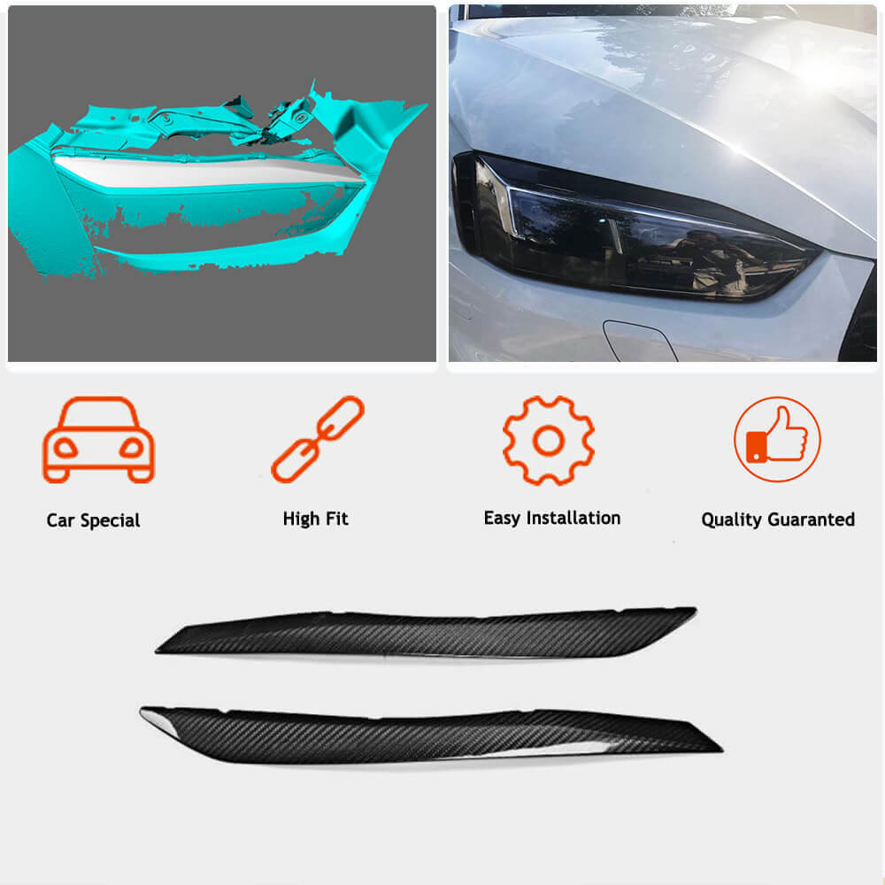 Headlight Eyelids Lamp Eyebrows Dry Carbon Fiber for Audi A5 2016-2025 - image 3