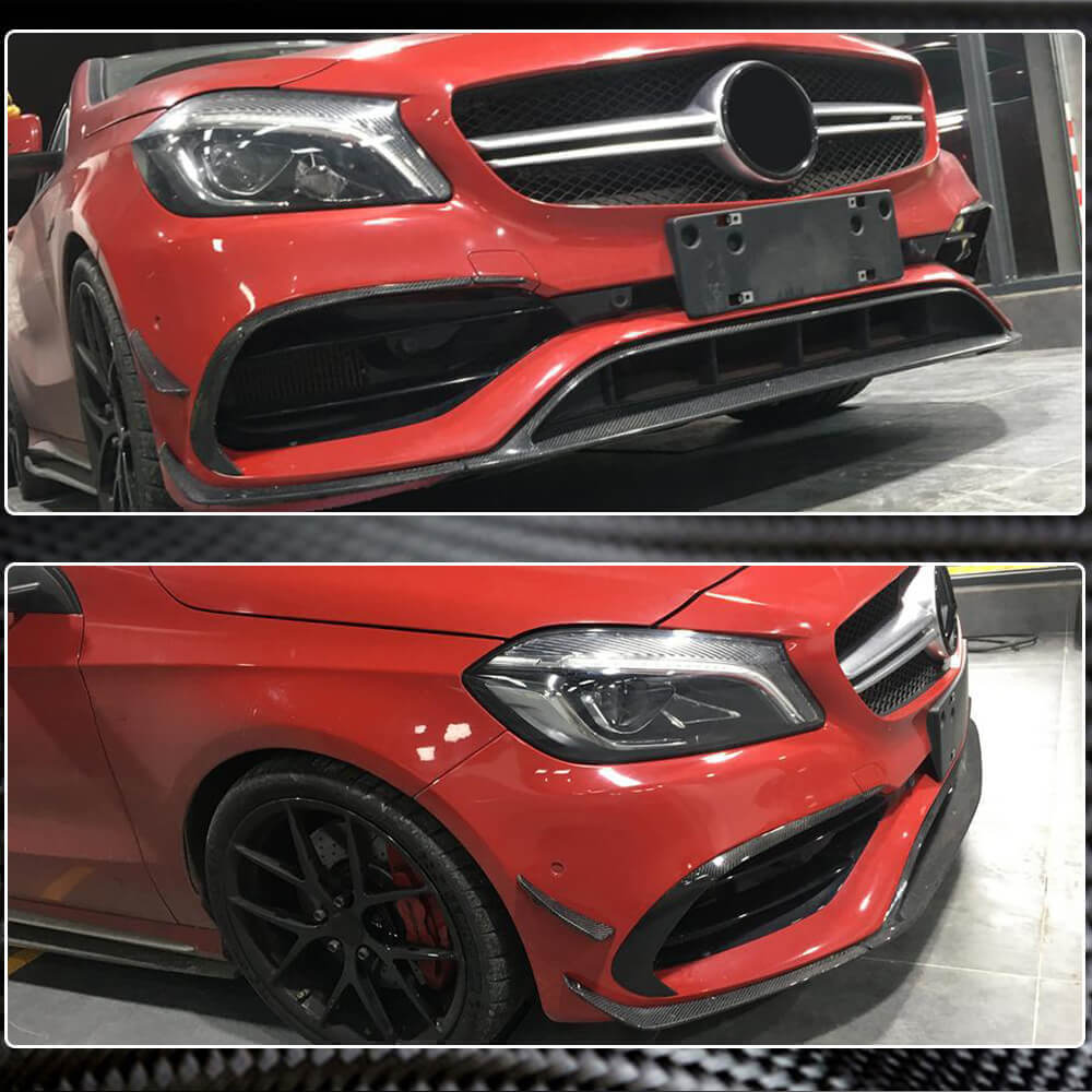 Front Bumper Lip Spoiler (for AMG-Line / A45 AMG HB 2016-2018, Carbon) for Mercedes A-сlass W176 2012-2018 - image 3