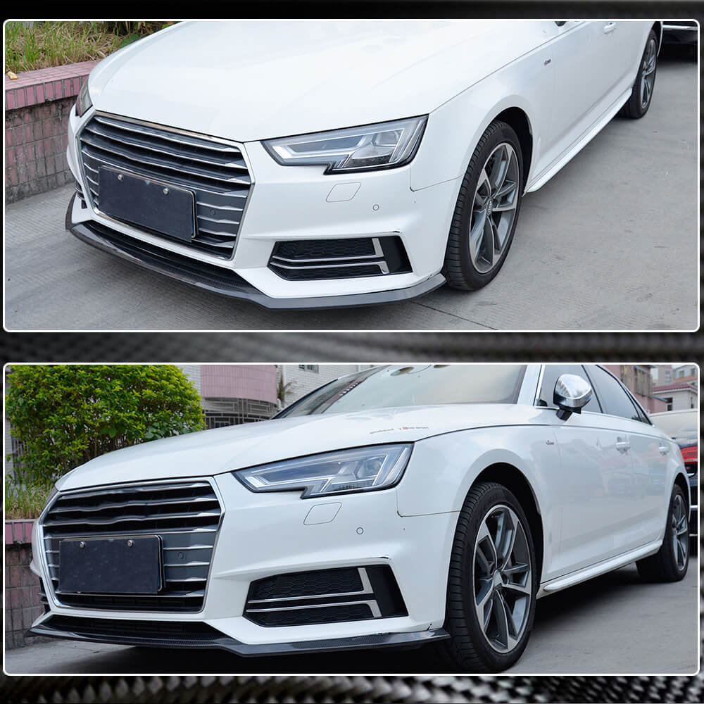 Front bumper lip spoiler Lip V4 (for S-Line Sedan 2015-2019, Carbon) for Audi A4 B9 2015-2024 - image 3