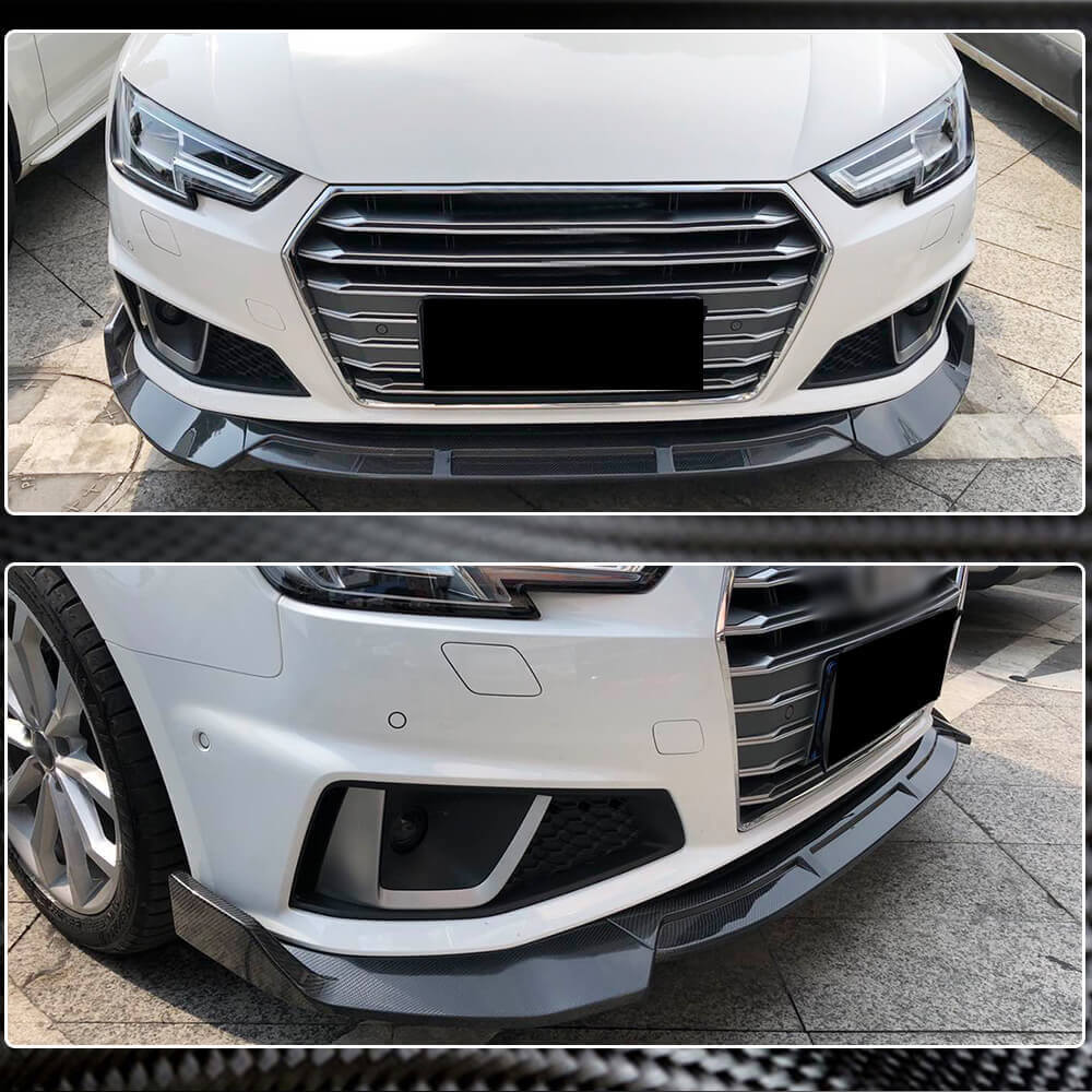 Front bumper lip spoiler Lip V1 (for S-Line Sedan 2015-2019, Carbon) for Audi A4 B9 2015-2024 - image 3