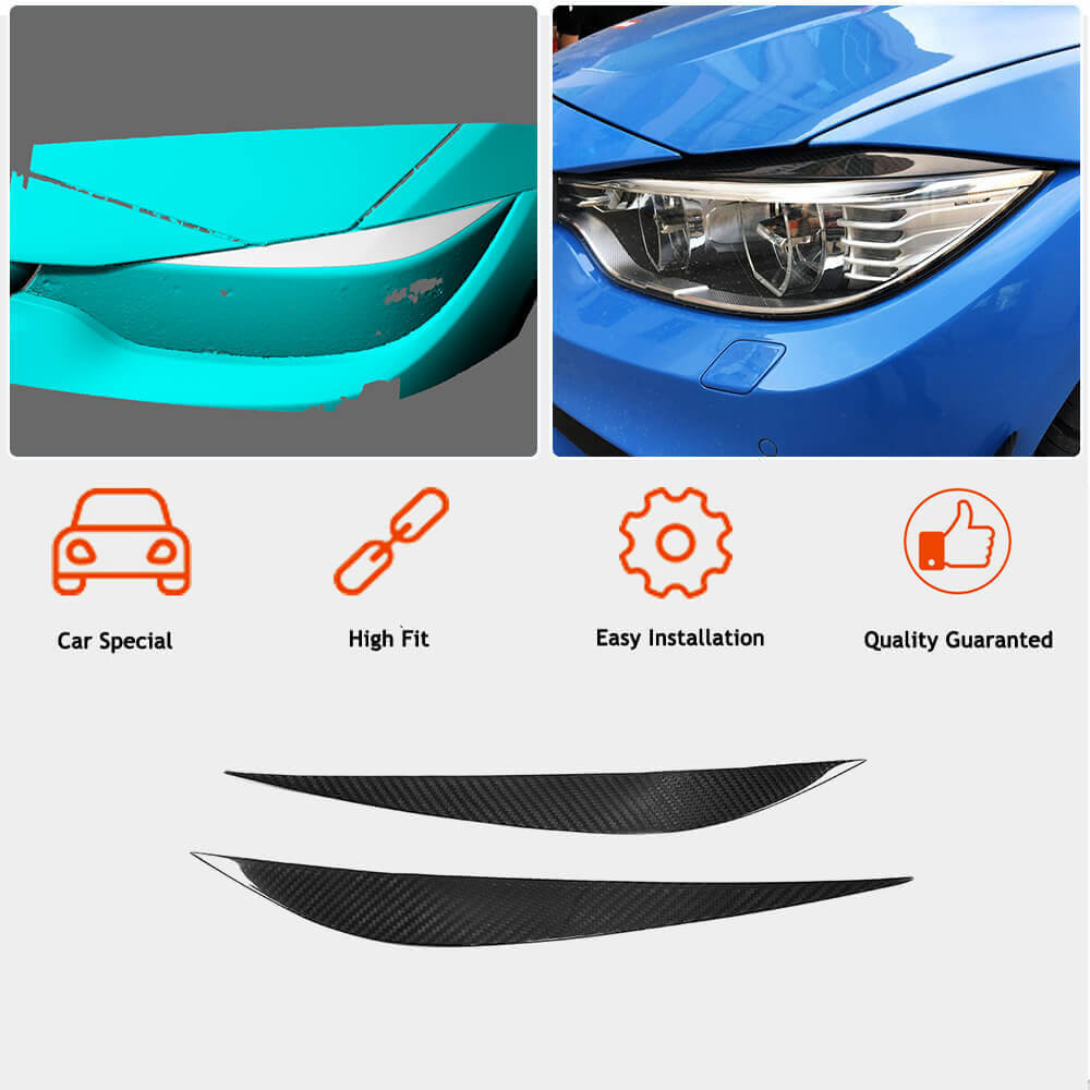 Headlight Eyebrows Lamp Eyelids Dry Carbon Fiber V2 for BMW 3 series F-30/31/34 2012-2019 - image 3