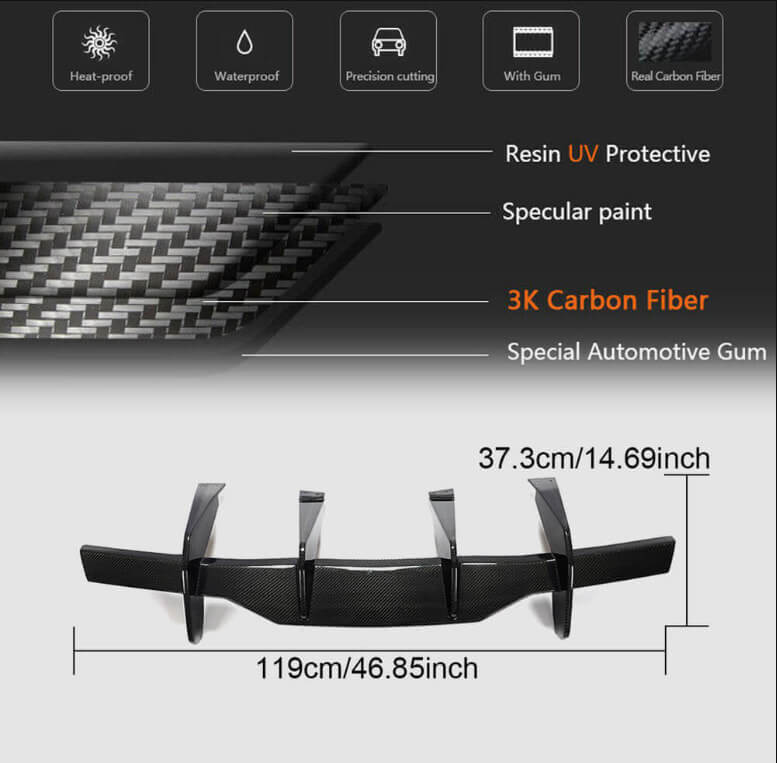 Rear Diffuser V1 (2019-2022, Carbon) for Chevrolet Corvette C8 2019- - image 3