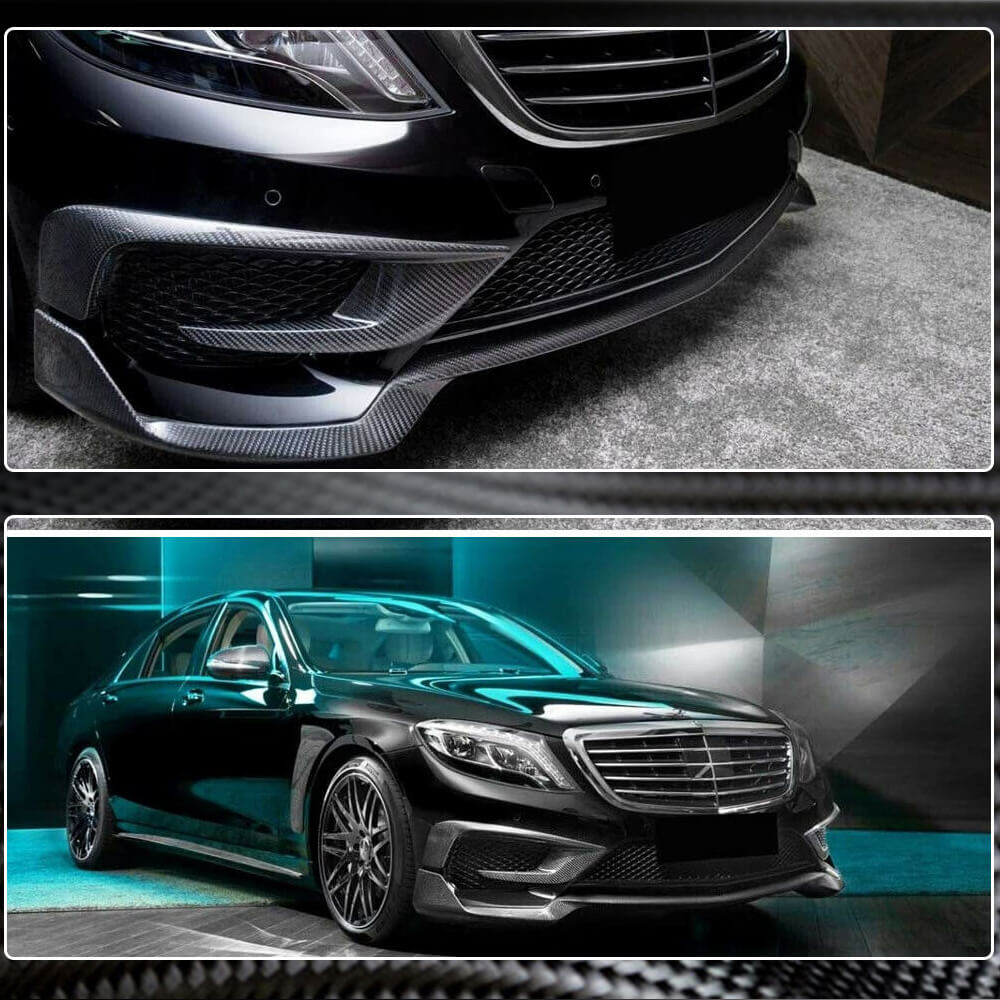 Front Bumper Lip Spoiler (for S63 AMG 2014-2017, Carbon) for Mercedes S-сlass W222 2013-2022 - image 3