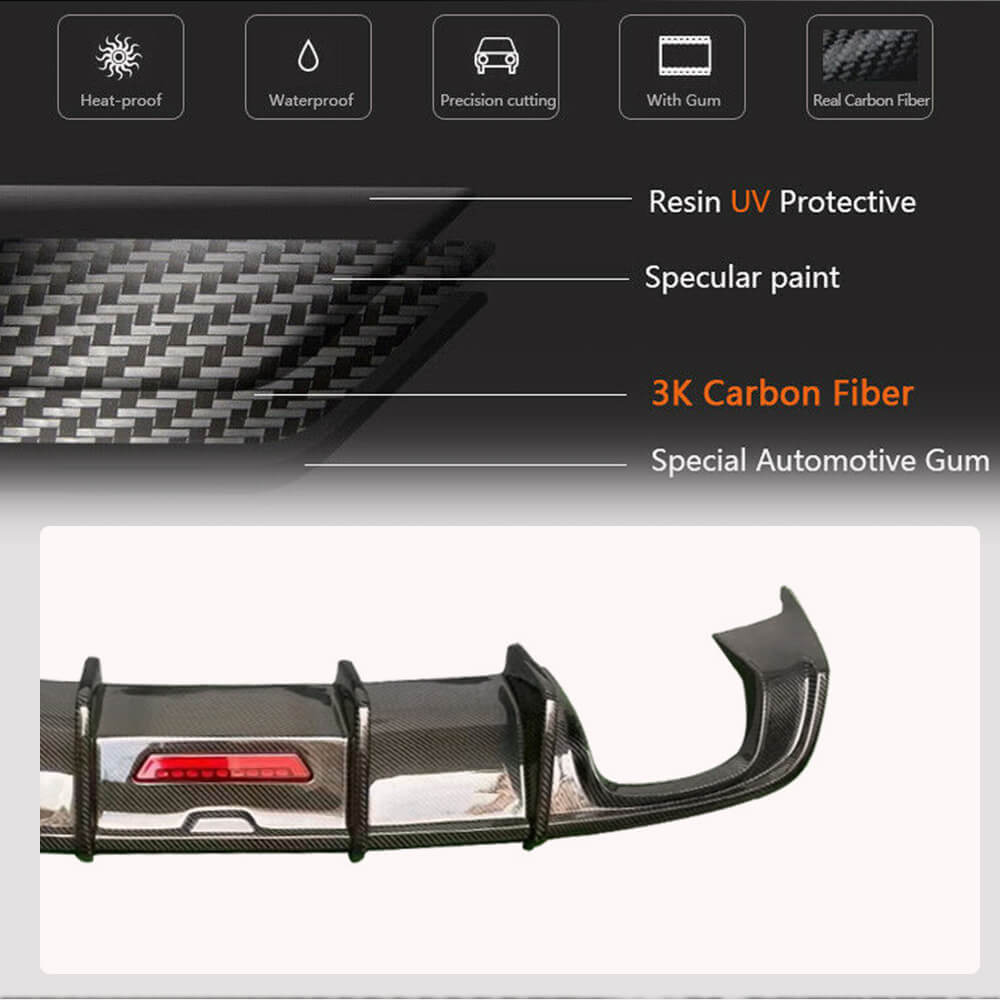 Rear bumper diffuser with LED brake light (for Base SD 2017-2020, Carbon) for Audi A3 2012-2020 - image 3