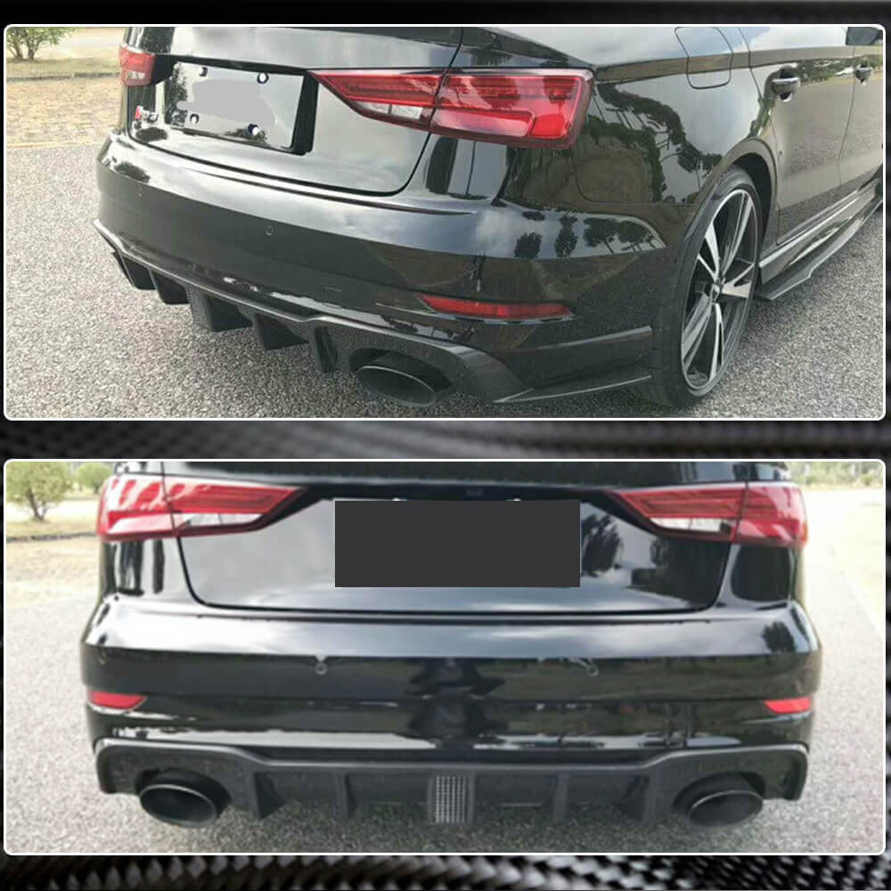 Rear Bumper Diffuser with LED Brake Light V2 (for RS3 2017-2019, Carbon) for Audi A3 2012-2020 - image 3