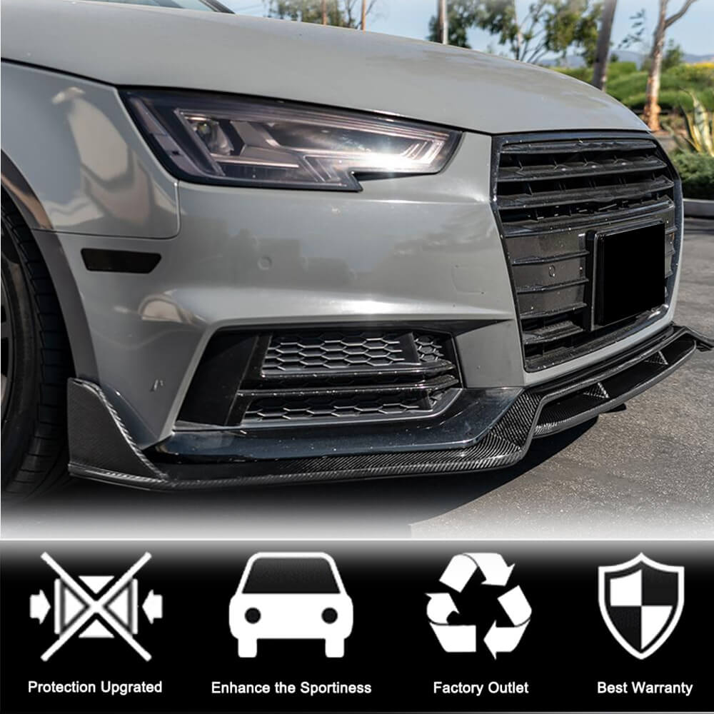 Front bumper lip spoiler Lip V2 (for S-Line Sedan 2015-2019, Carbon) for Audi A4 B9 2015-2024 - image 3