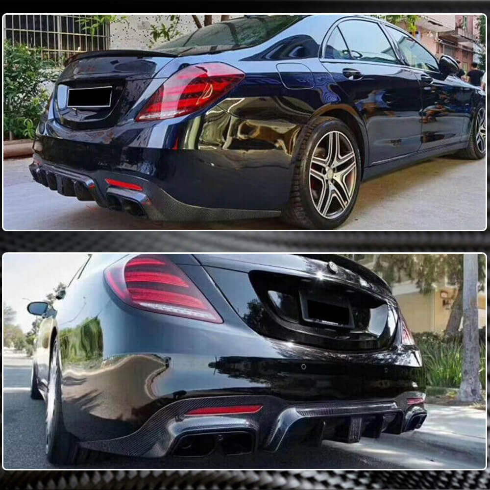 Rear bumper diffuser with nozzles (for S63/S65 AMG 2018-2021, Carbon) for Mercedes S-class W222 - image 3