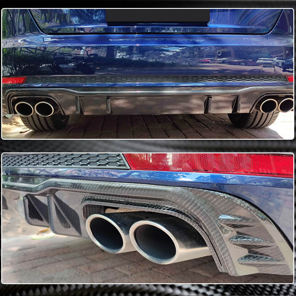 Rear Bumper Diffuser V2 (for S-Line Sedan 2015-2019, Carbon) for Audi A4 B9 2015-2024 - image 3