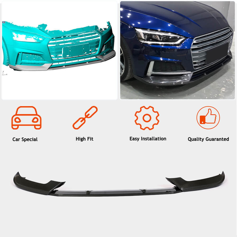 Front Bumper Lip Spoiler (for S-Line Coupe/Cabriolet 2016-2020, Carbon) for Audi A5 2016-2025 - image 3