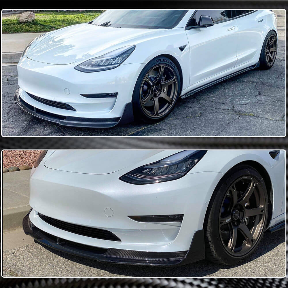 Front Bumper Lip V3 (2017-2023, Carbon) for Tesla Model 3 2017- - image 4
