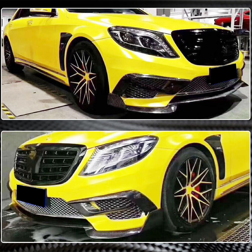 Front Bumper Lip Spoiler (for S63 AMG 2014-2017, Carbon) for Mercedes S-сlass W222 2013-2022 - image 4