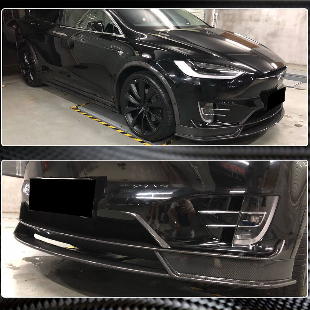 Front Bumper Lip Spoiler (2015-2021, Carbon) for Tesla Model X 2015- - image 4