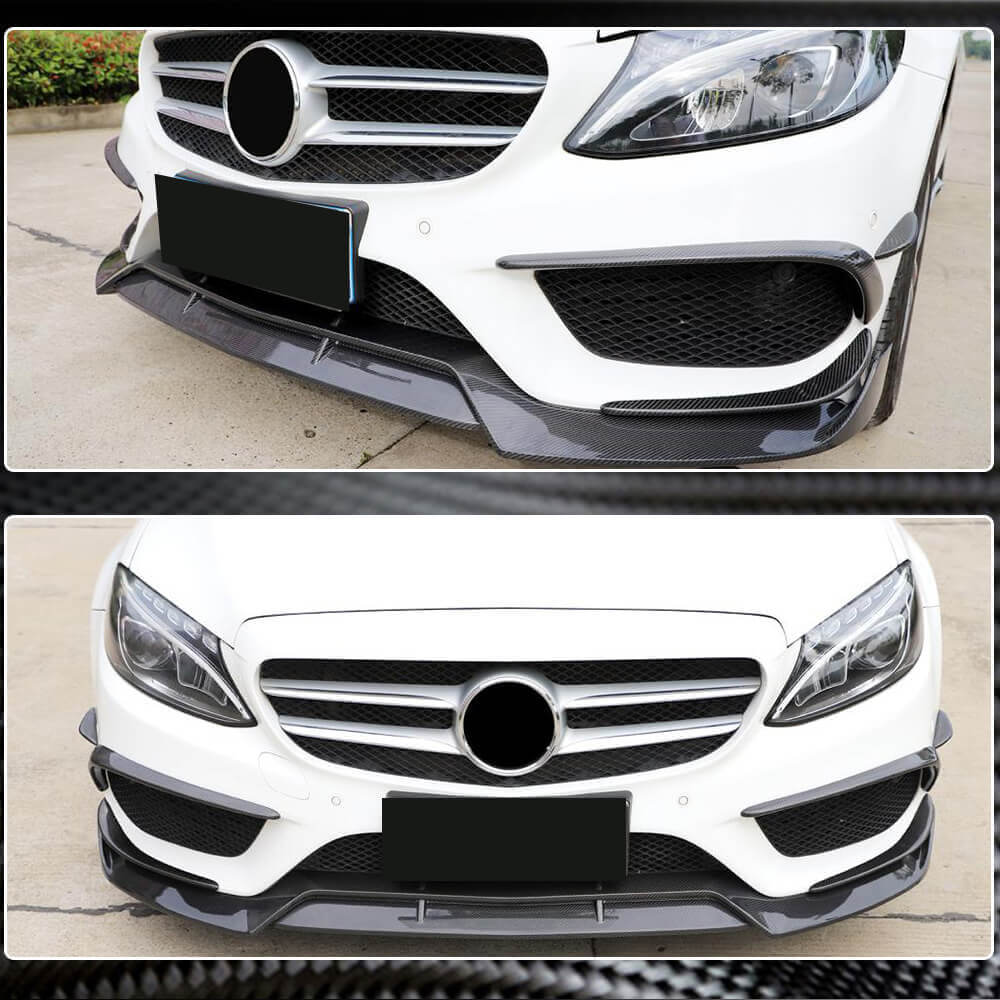 Front Bumper Lip V2 for C43 AMG 2015-2019 Carbon for Mercedes C-сlass W205 2014-2021 - image 4