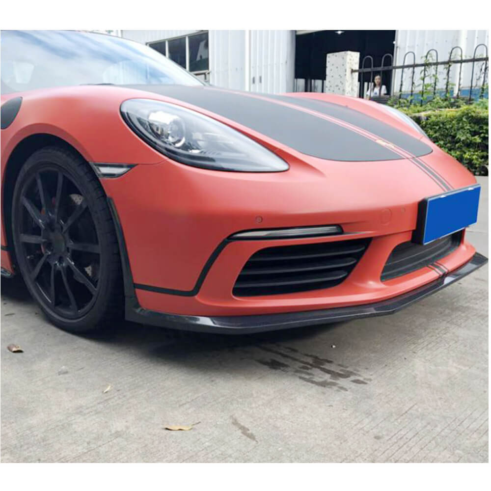 Front Bumper Lip V2 Overlay (2016-2019, Carbon) for Porsche Boxster/Cayman 982 (718) 2016- - image 4
