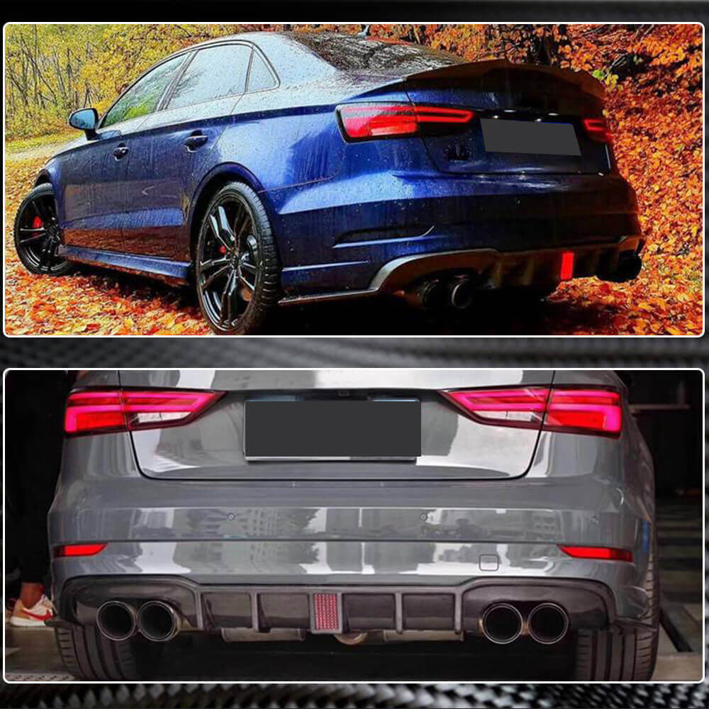 Rear Bumper Diffuser with LED Brake Light V2 (for RS3 2017-2019, Carbon) for Audi A3 2012-2020 - image 4