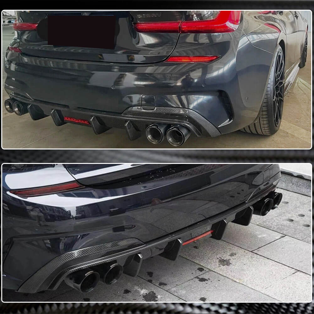 Rear Bumper Diffuser With LED Light Carbon Fiber V6 (2019-2021, M-Sport) for BMW 3 series G20/21 2018- - image 4