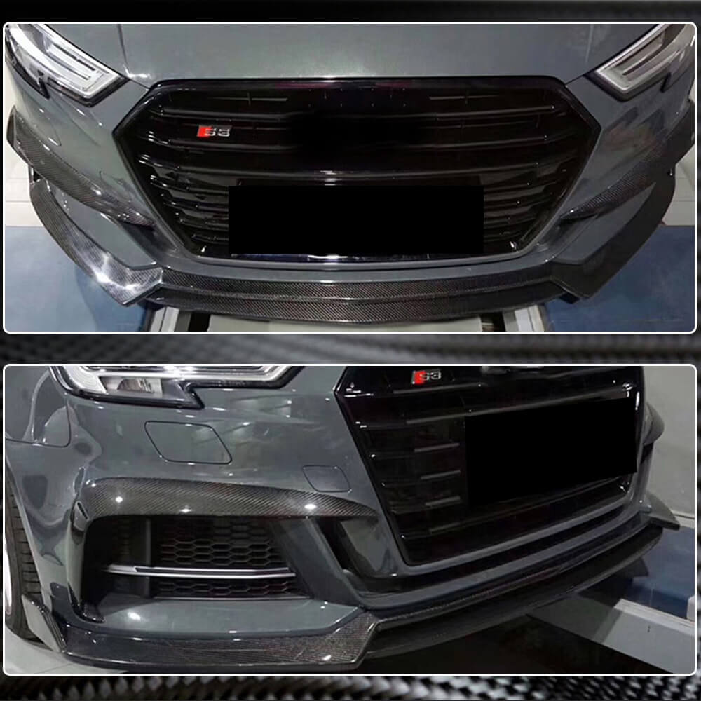 Front bumper lip Lip V4 (for S-Line Sedan 2017-2020, Carbon) for Audi A3 2012-2020 - image 4