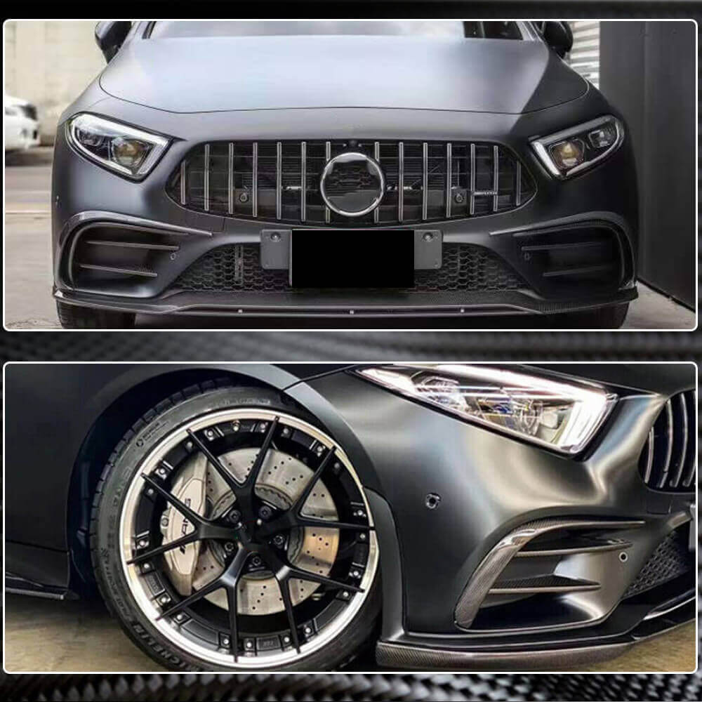 Front Bumper Extensions (for AMG-Line 2018-2020, Carbon) for Mercedes CLS C257 2018- - image 4