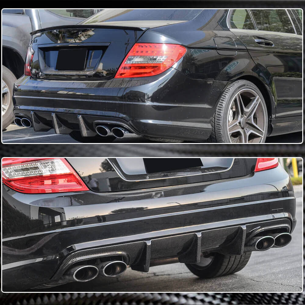 Rear Bumper Diffuser V2 (for AMG SD 2008-2011, Carbon) for Mercedes C-class W204 2007-2015 - image 4
