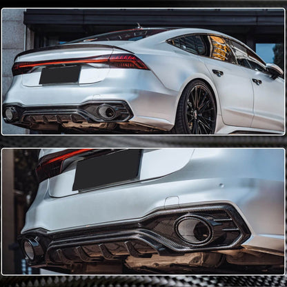 Rear bumper diffuser with exhaust tips (for S-Line 2018-2022, Dry Carbon) for Audi A7 2018- - image 4