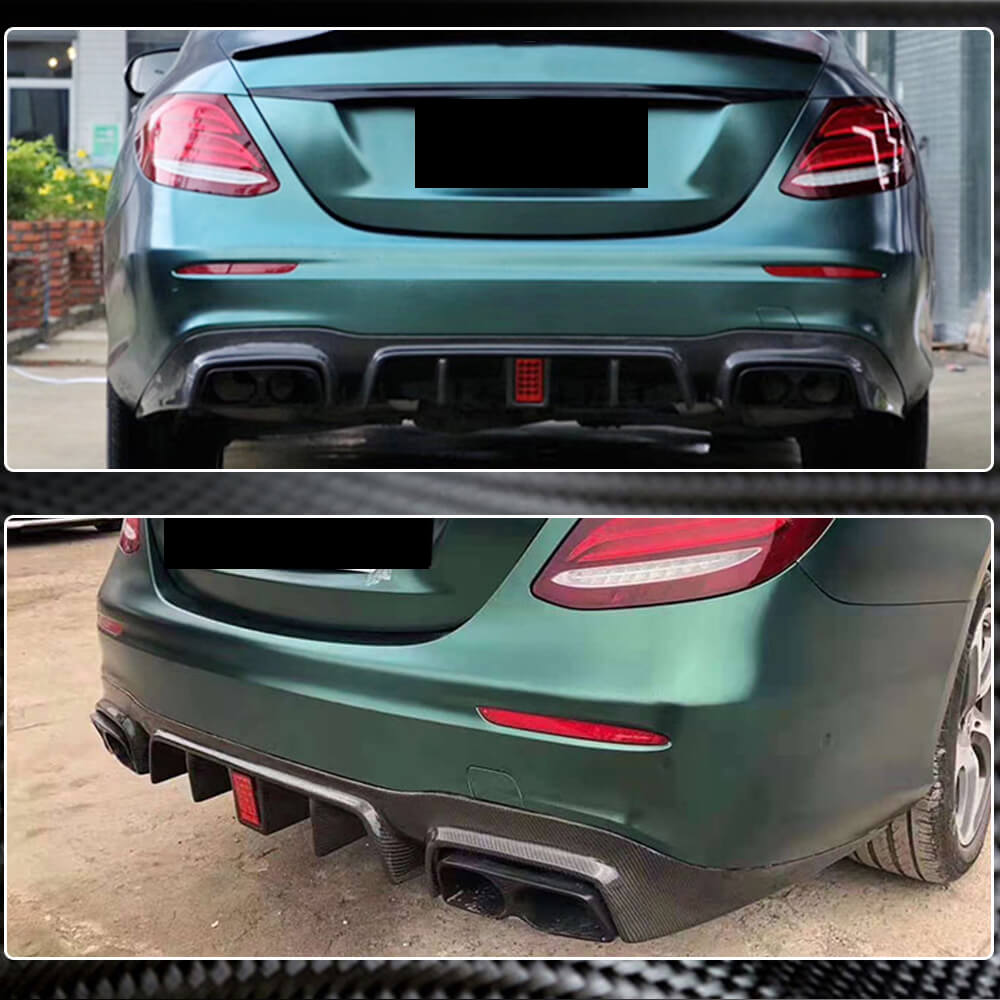 Rear bumper diffuser with V2 nozzles (for AMG/AMG-Line 2016-2019, Carbon) for Mercedes E-class W213 2016-2023 - image 4