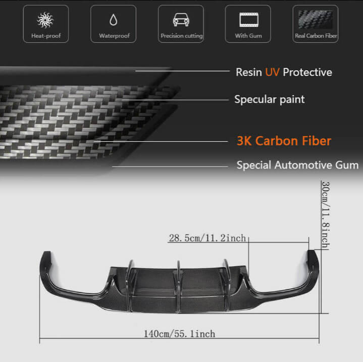 Spoiler with rear bumper diffuser (for C63 AMG 2012-2014, Carbon) for Mercedes C-class W204 2007-2015 - image 4
