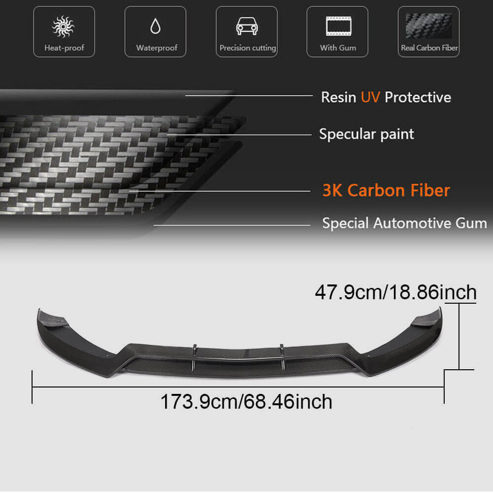 Front Bumper Lip V1 for C43 AMG 2015-2019 Carbon for Mercedes C-сlass W205 2014-2021 - image 4