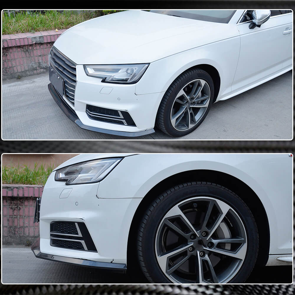 Front bumper lip spoiler Lip V4 (for S-Line Sedan 2015-2019, Carbon) for Audi A4 B9 2015-2024 - image 4