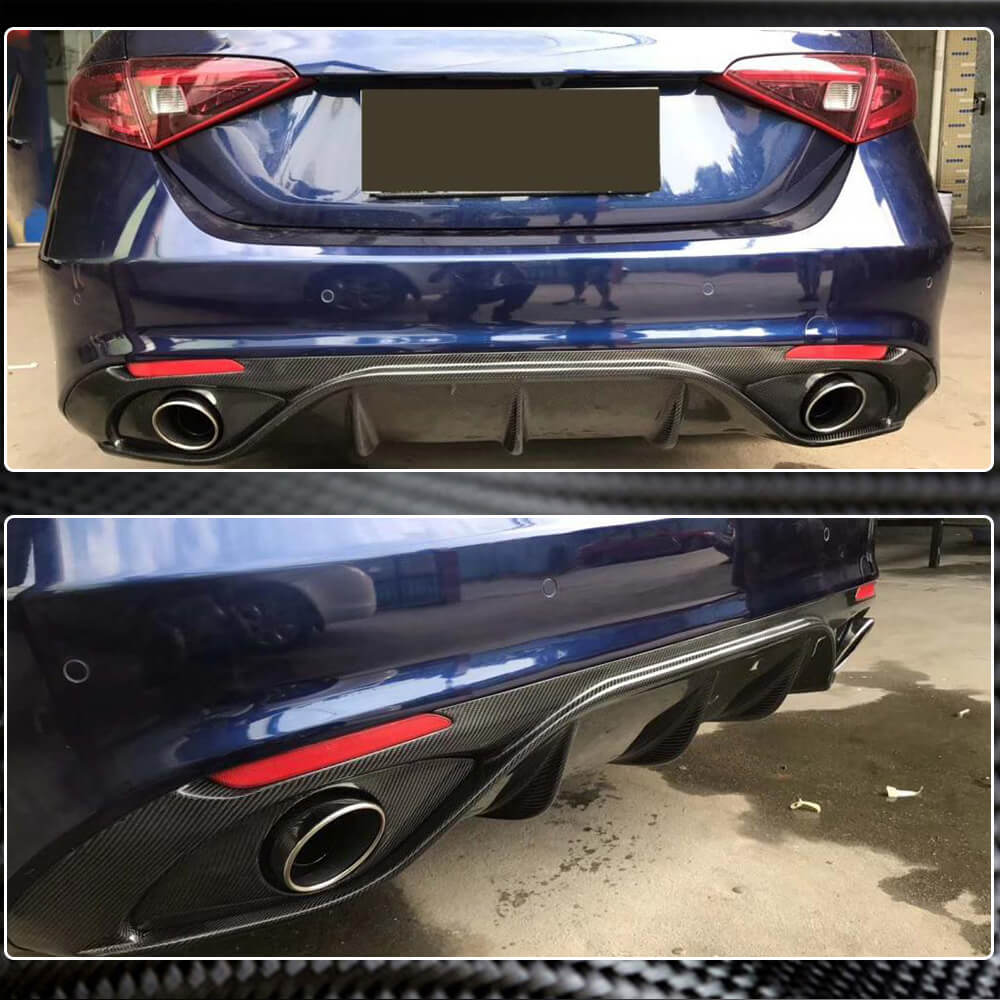 Rear Bumper Diffuser with Tips V2 (for Base, Carbon) for Alfa Romeo Giulia 2016-2022 - image 4