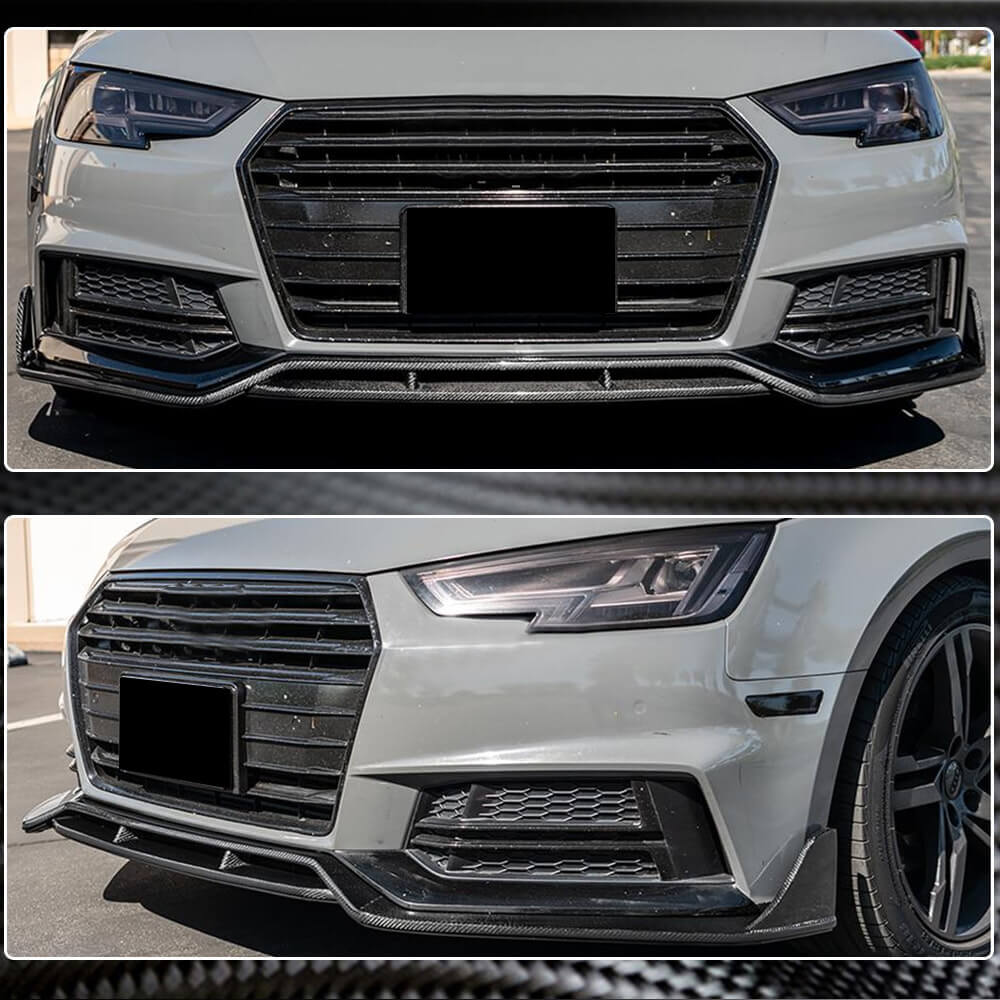 Front bumper lip spoiler Lip V2 (for S-Line Sedan 2015-2019, Carbon) for Audi A4 B9 2015-2024 - image 4