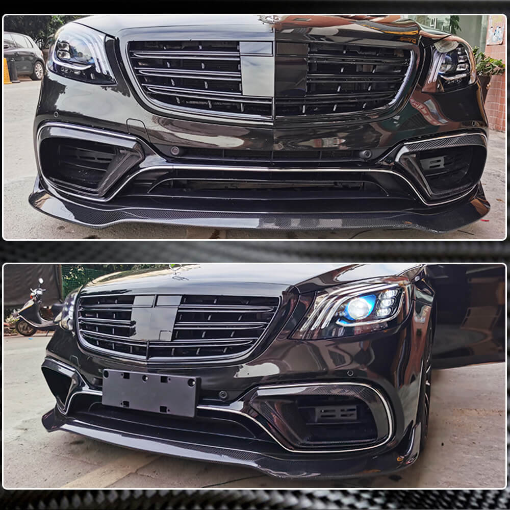 Front Bumper Lip Spoiler (for S63/S65 AMG 2018-2022, Carbon) for Mercedes S-сlass W222 2013-2020 - image 4