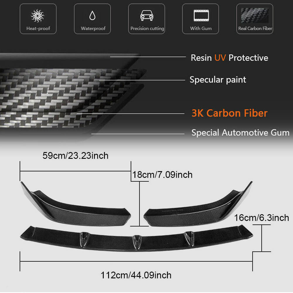 Front bumper lip spoiler Lip V2 (for S-Line Sedan 2017-2020, Carbon) for Audi A3 2012-2020 - image 4