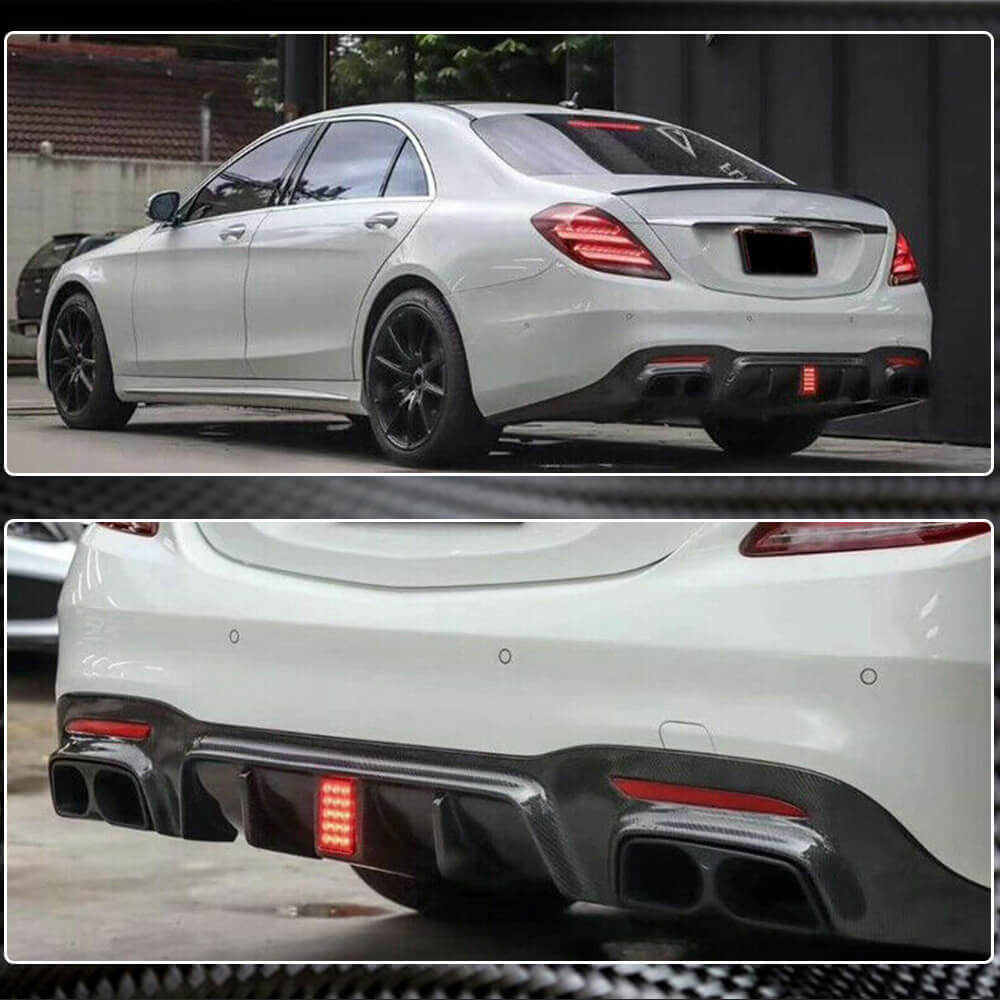 Rear bumper diffuser with exhaust tips (for S63/S65 AMG 2018-2021, Carbon) for Mercedes S-сlass W222 2013-2022 - image 4