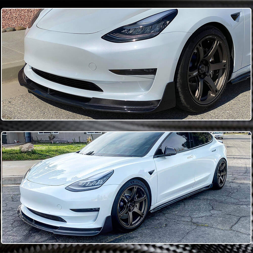 Front Bumper Lip V1 (2017-2023, Carbon) for Tesla Model 3 2017- - image 4