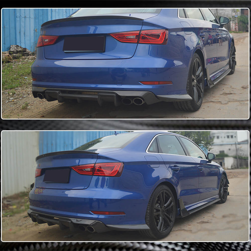 Rear Bumper Extensions Flap (for S-Line SD 2012-2016, Carbon) for Audi A3 2012-2020 - image 4