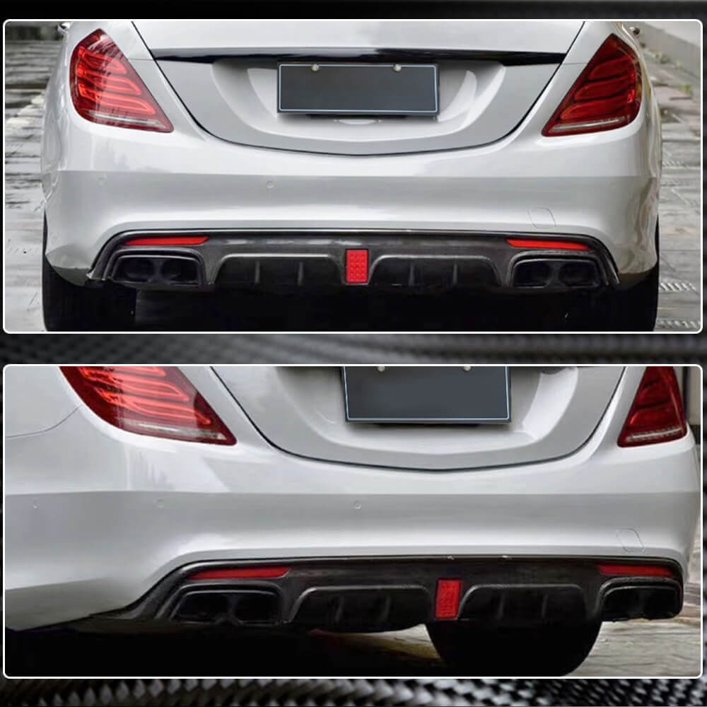Rear bumper diffuser with exhaust tips (for S63 AMG 2014-2017, Carbon) for Mercedes S-сlass W222 2013-2022 - image 4