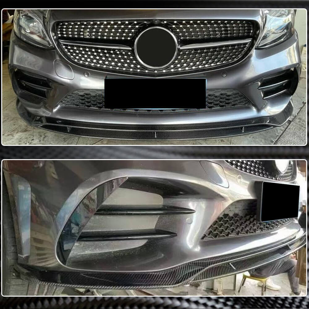 Front Bumper Lip Spoiler (2019-2021, Carbon) for Mercedes C-сlass W205 2014-2021 - image 4