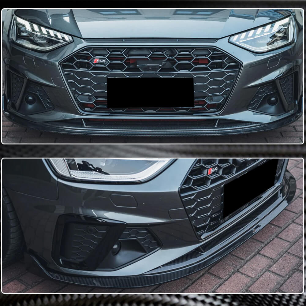 Front bumper lip Lip V1 (for S-Line Sedan 2019-2024, Carbon) for Audi A4 B9 2015-2024 - image 4