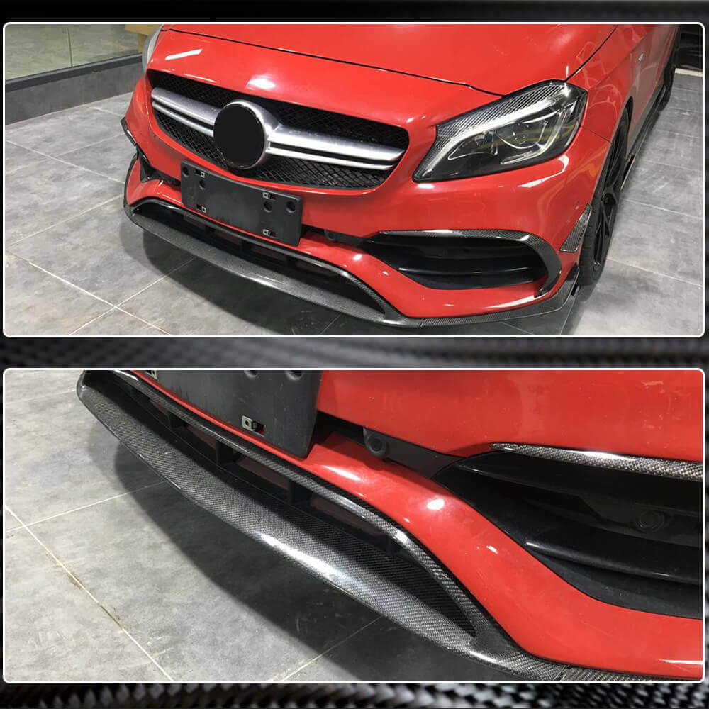Front Bumper Lip Spoiler (for AMG-Line / A45 AMG HB 2016-2018, Carbon) for Mercedes A-сlass W176 2012-2018 - image 4