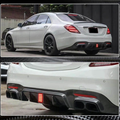 Rear bumper diffuser with nozzles (for S63/S65 AMG 2018-2021, Carbon) for Mercedes S-class W222 - image 4