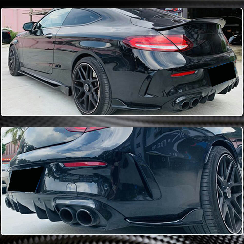 Rear bumper protectors V2 (for AMG-Line coupe/convertible / C43 AMG 2015-2019, Carbon) for Mercedes C-class W205 2014-2021 - image 4