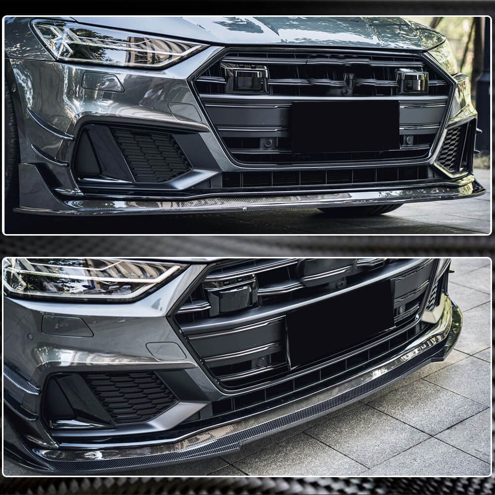 Front Bumper Lip Spoiler (for S-Line 2018-2022, Carbon) for Audi A7 2018- - image 4