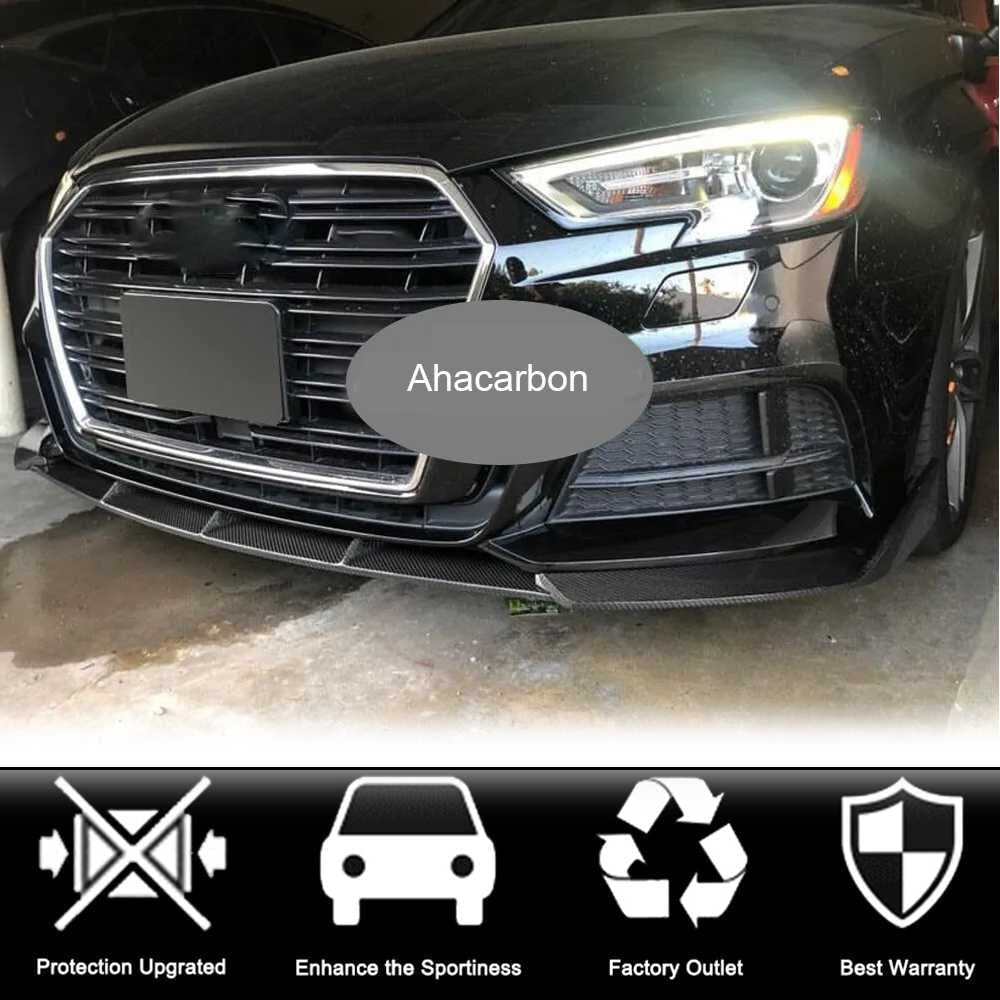 Front bumper lip spoiler Lip V1 (for S-Line 2017-2020 Sedan, Carbon) for Audi A3 2012-2020 - image 4