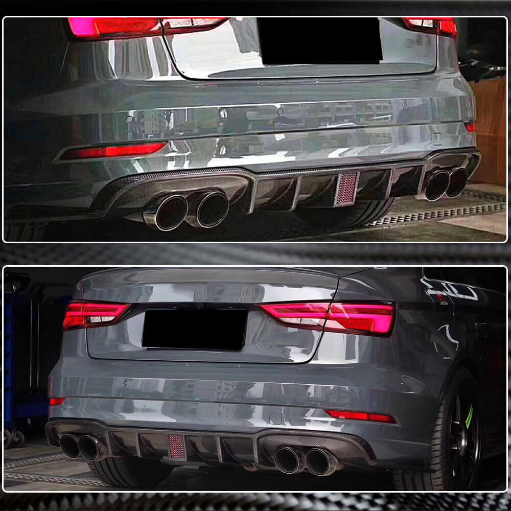Rear bumper diffuser V2 (for S-Line SD 2017-2020, Carbon) for Audi A3 2012-2020 - image 4
