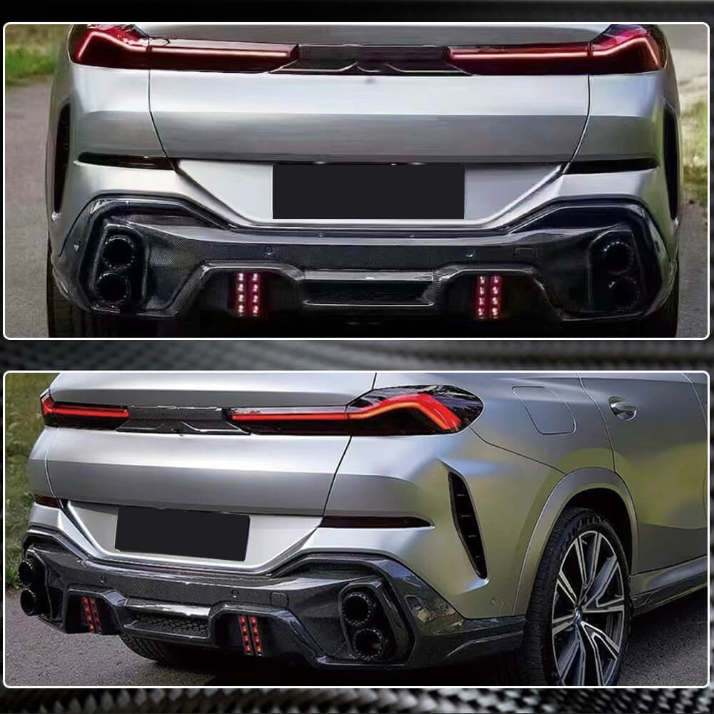 Rear Bumper Diffuser With Exhaust Pipe Tips Carbon Fiber (for M-Competition, 2020-2022) for BMW X6 G06 2019- - image 4